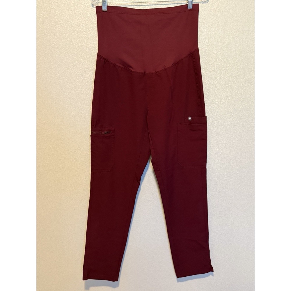 FIGS Yola Maternity Skinny Scrub Pants Womens Small Burgundy Stretch W21SW2035